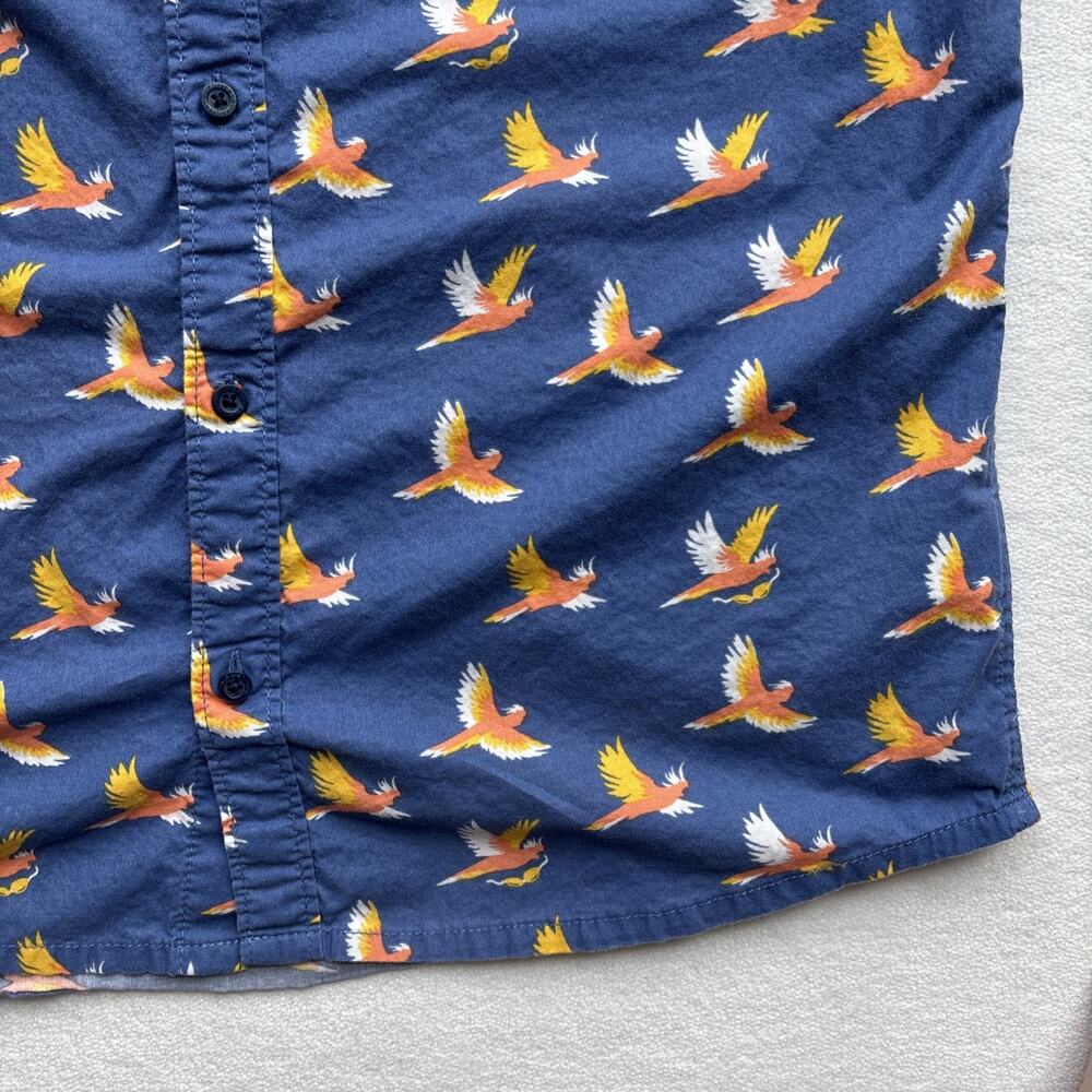 Quiksilver Button Down Shirt Mens Large Blue Tropical Bird Print Modern Fit S/S - Picture 6 of 16